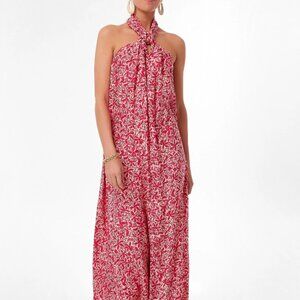 Natalie Martin Gloriosa Flamingo Astrid Silk Maxi Halter Dress